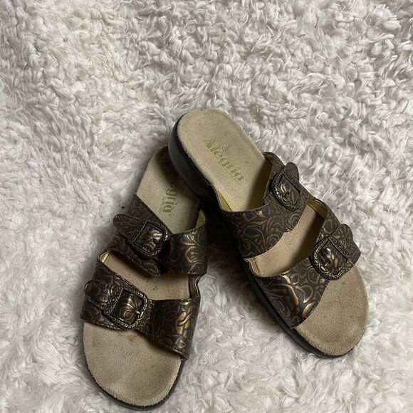 Alegria JAD leather bronze floral print Sandals with Buckle Design EUR SZ38 - Picture 3 of 9